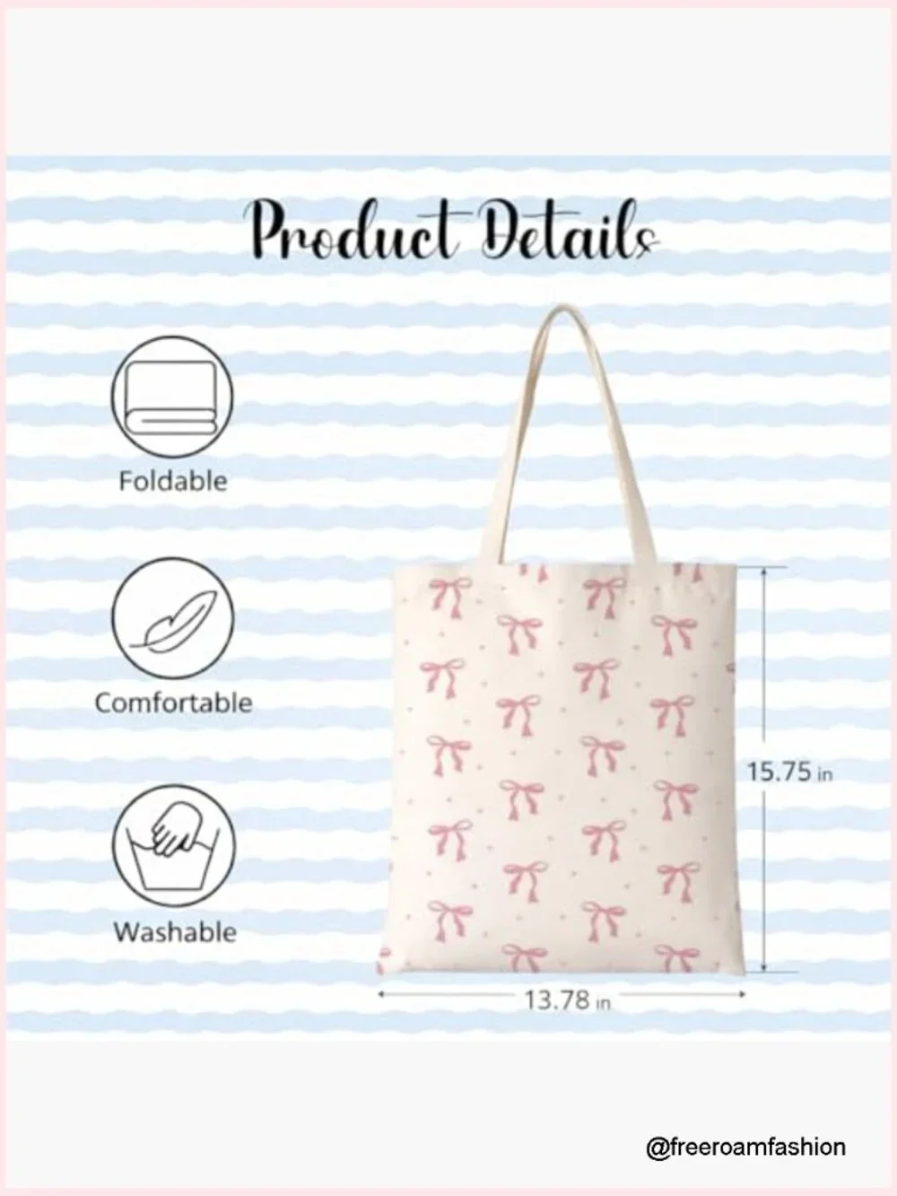 Canvas Tote Bag with Ribbon Bow, Lightweight Shoulder Bag for Shopping Travel